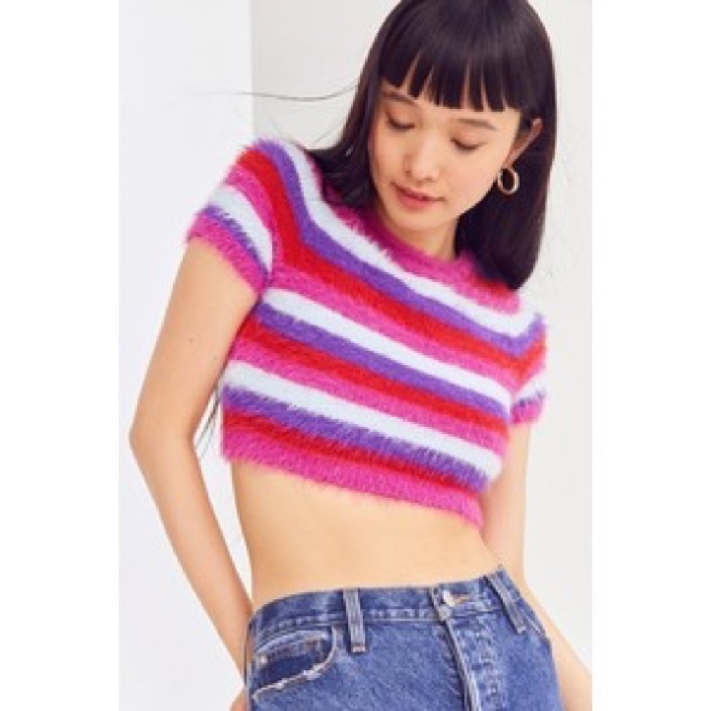 Kimchi Blue- NWOT -Striped Cropped Fuzzy  Short-Sleeve Top- Multiple Sizes
